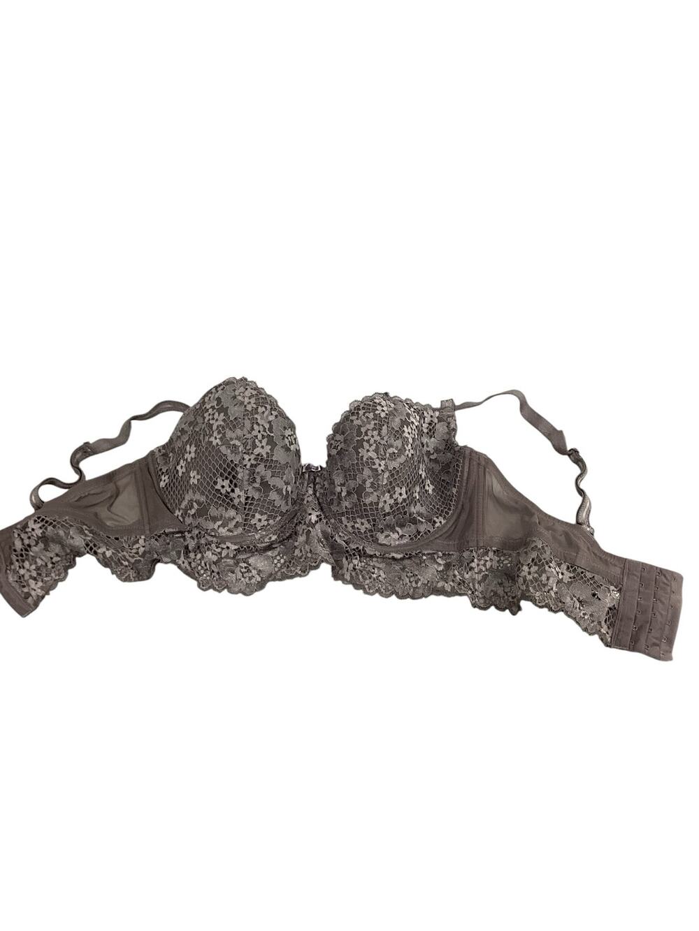 Adore Me 36DDD Taupe Lace Underwire Balconette Bra Floral Lace